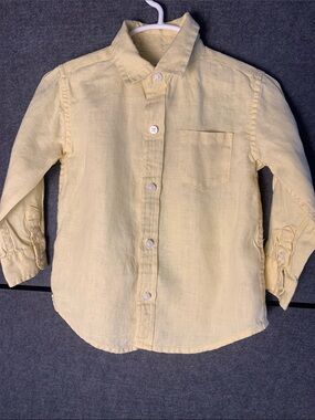 Janie and Jack Pale Yellow Linen-Blend Button-Down Shirt